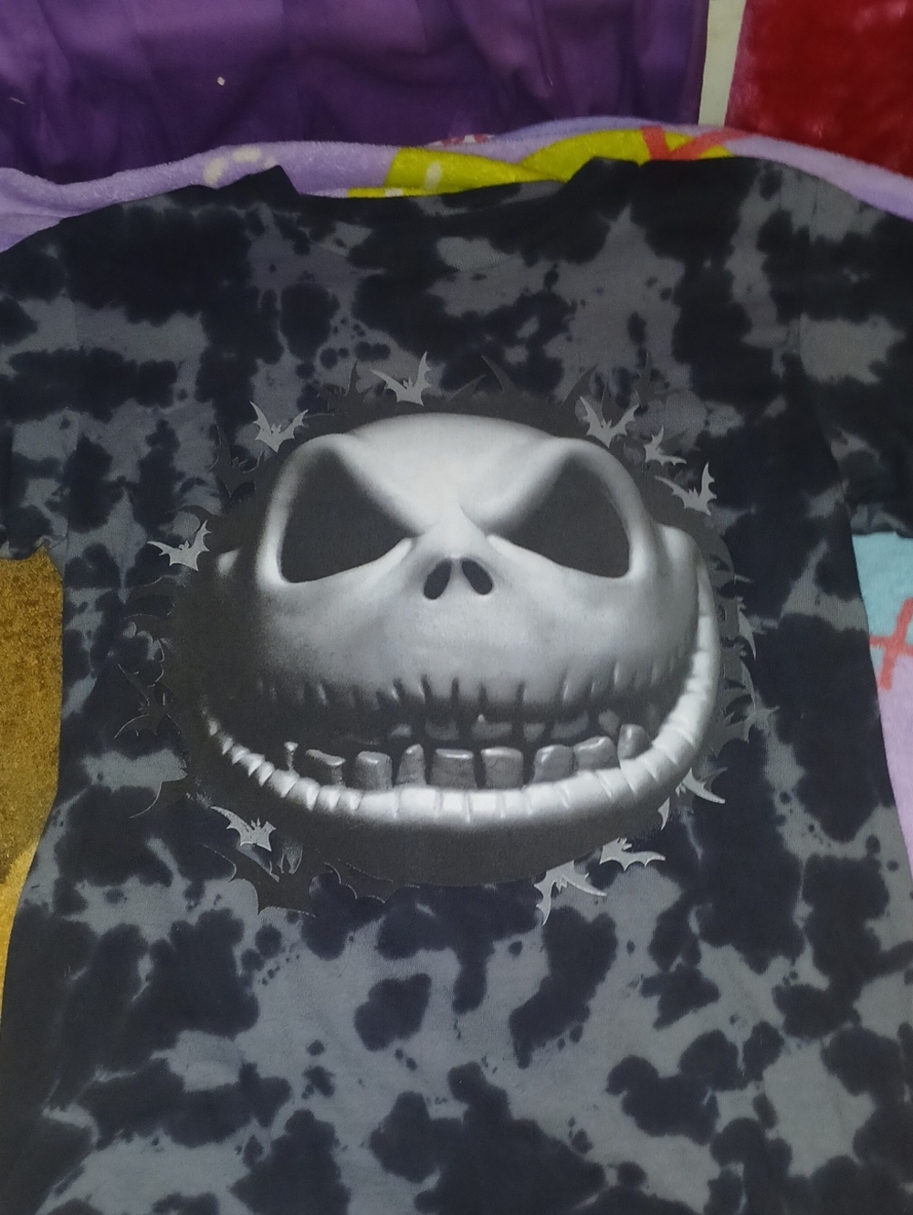 Disney Black & Gray Tie-Dye Skull Graphic Short Sleeve Tee
